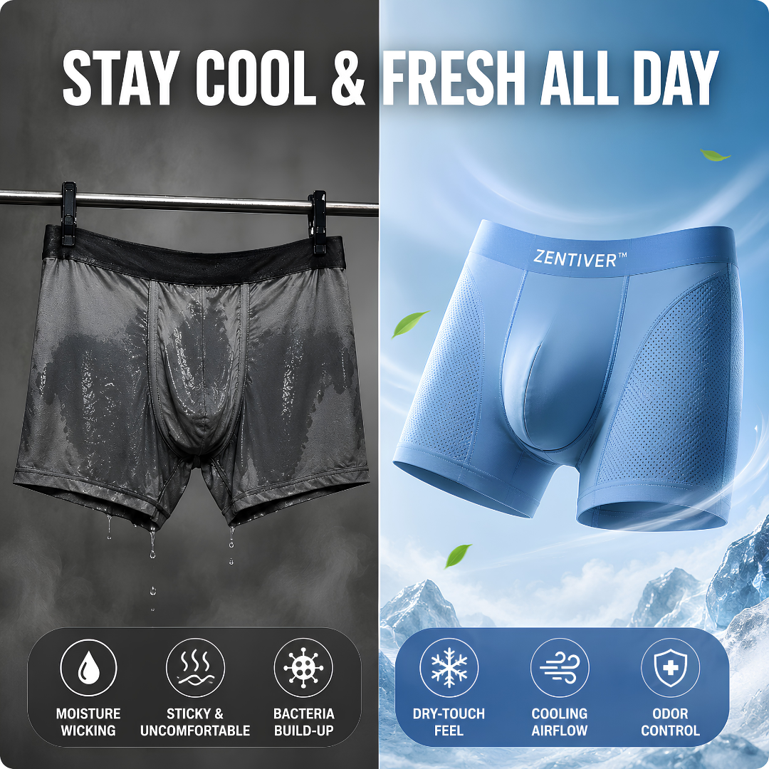 🔥 SUMMER SALE 60% OFF 🌬️ ZENTIVER™ Washable Ultra-Cooling Silk Leakproof Boxers 🍃