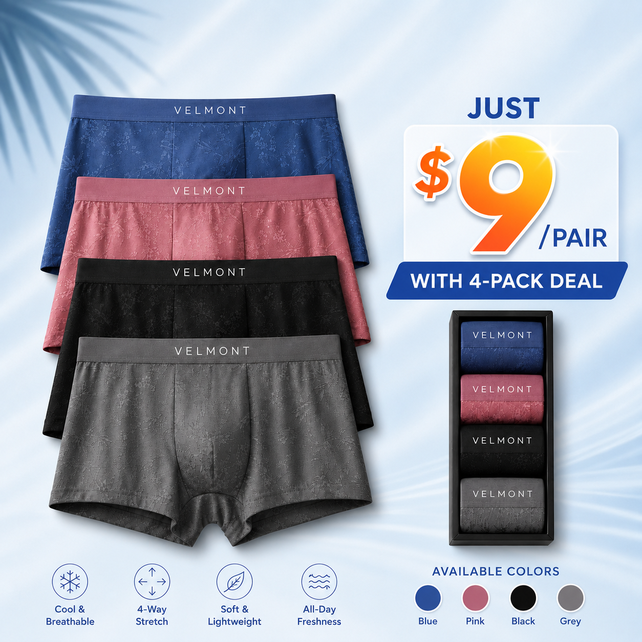 🌊 LAST DEAL 70% OFF ❄ Velmont™ Premium Leakproof Ice Silk Jacquard Men's Boxer