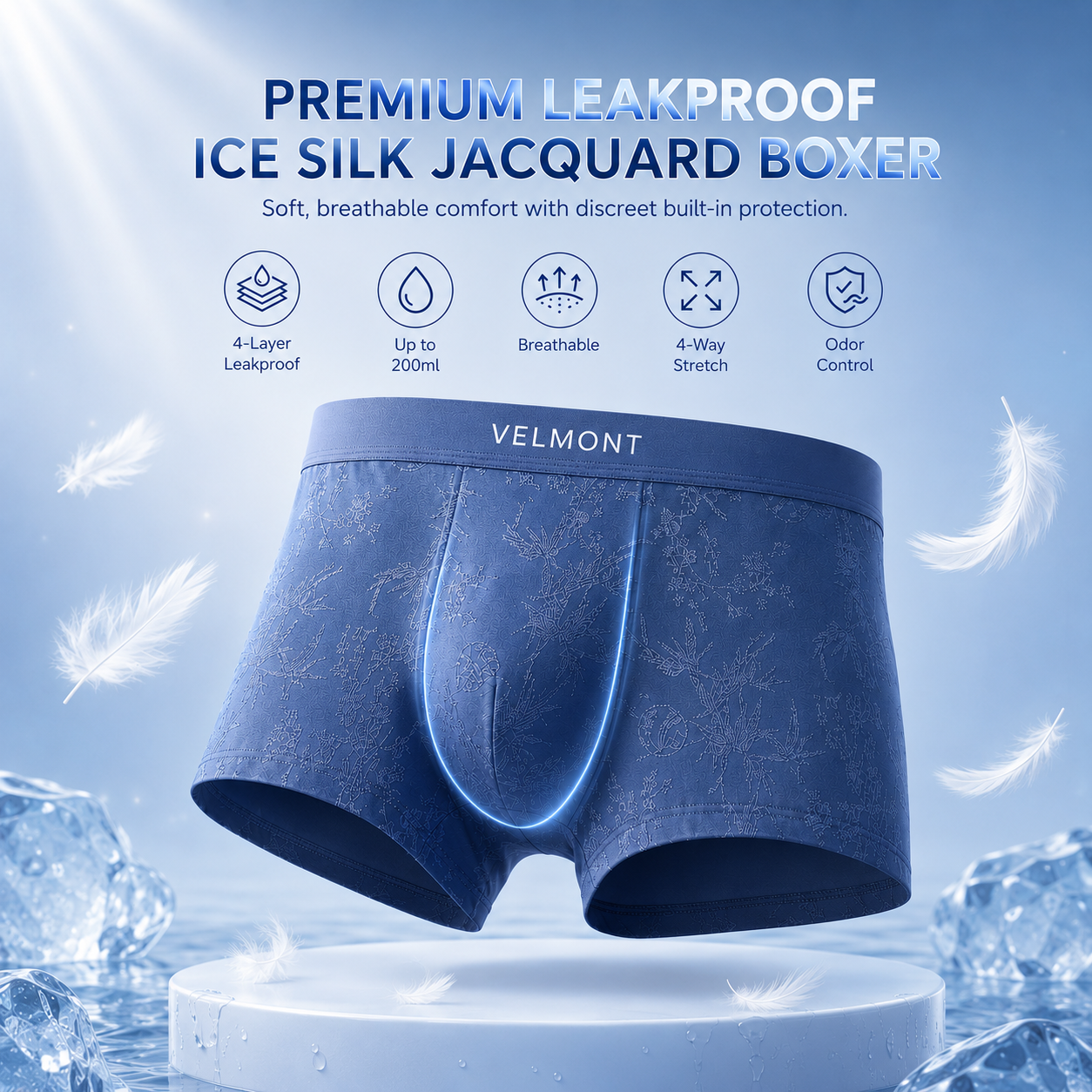 🌊 LAST DEAL 70% OFF ❄ Velmont™ Premium Leakproof Ice Silk Jacquard Men's Boxer