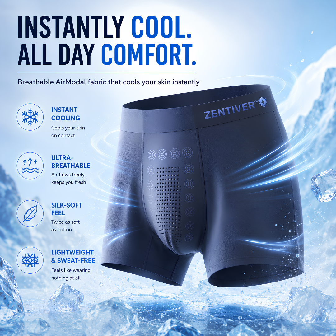 🔥 HOT SUMMER SALE 60% OFF 🔥 Zentiver™ Ice-Cool Leakproof AirModal Boxers – Stay Dry, Cool & Confident ❄️